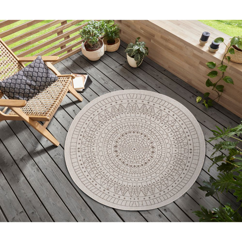 Porto Grey/Cream Reversible Rug, Round 100cm