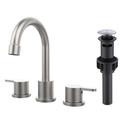 Robinet de meuble-lavabo surdimensionné à 2 poignées de 8 pouces en nickel brossé, buse rotative à 360 ° pour le corps principal, bonde escamotable, plomb, économiseur d'eau, facile à nettoyer, pour salle de bain publique et de salle de bain avec finition nickel, pivotant