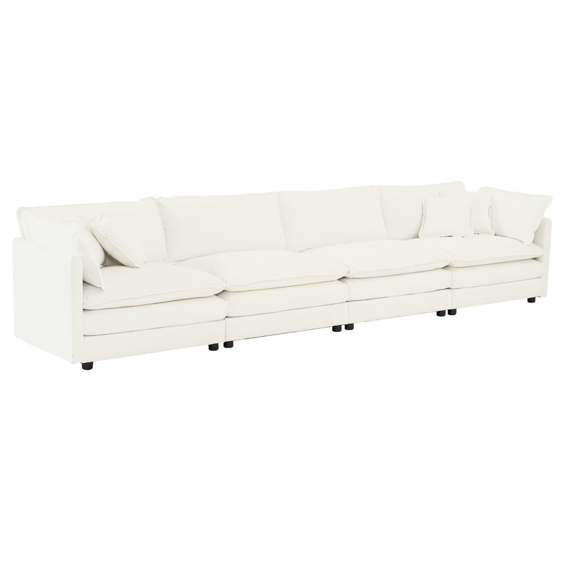 Blanc confortable avec chenille et intérieur en bois massif revêtu de tissu à 4 places