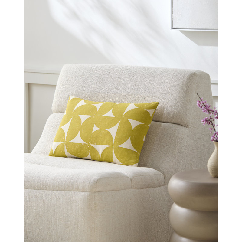 Frenk Geometric Cotton Reversible Throw Pillow, Mustard/Light Beige, Down