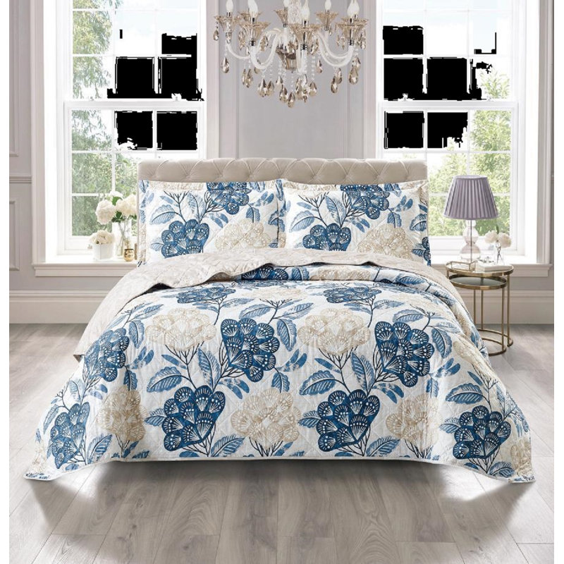 Allender Polyester Bedspread with Pillowcases Included, Blue, Single