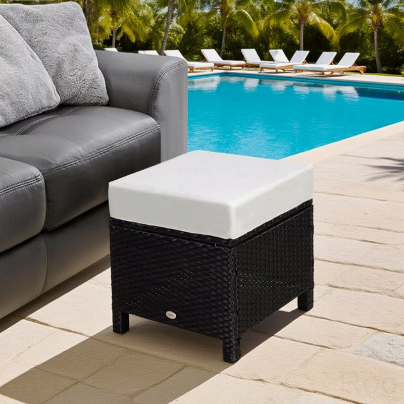 Repose-pieds d'extérieur en rotin pour patio, sièges supplémentaires, table d'appoint avec coussin moelleux
