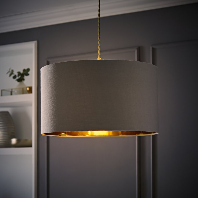 Reni 25cm H Cotton Drum Pendant Shade ( Uno ), Grey/Gold