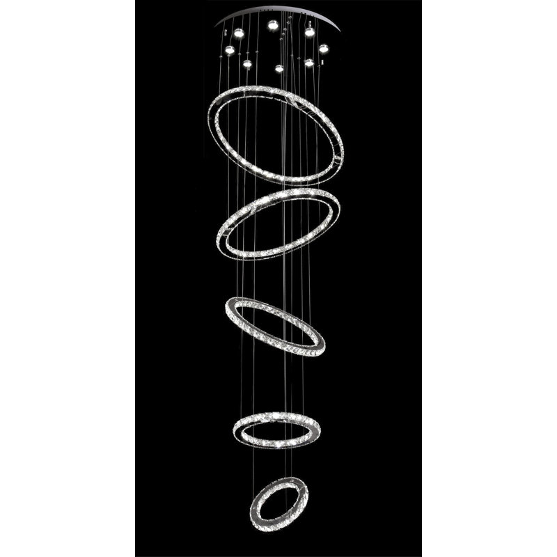 13-Light Chrome LED Chandelier With Five Crystal Rings