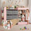 Meuble de rangement pour jouets de 155,4 cm de large, bibliothèque pour enfants avec 6 bacs de rangement en tissu, rangement pour peluches, casiers à 3 niveaux pour salle de jeux, chambre d'enfant, crèche (rose)-1145900195