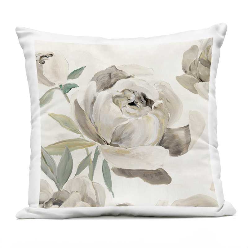 Coussin d'extérieur à motif de pivoines rondes et lustrées par Aria K.