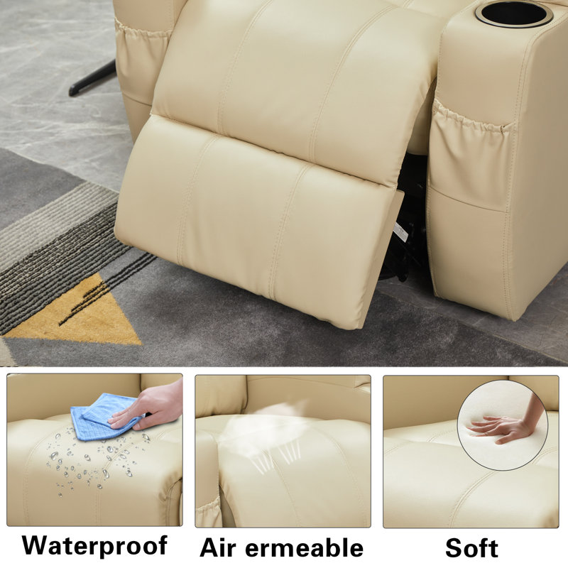 Fauteuil inclinable électrique en cuir Vegan, Similicuir beige
