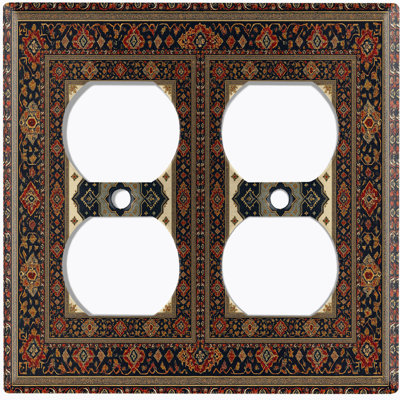 Metal Light Switch Plate Cover; US Standard Size 4 Gang Toggle - Printed Image of Traditional Persian Rug Pattern