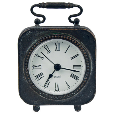 Modern & Contemporary Analogue Metal Quartz Movement / Crystal Tabletop Clock in Black