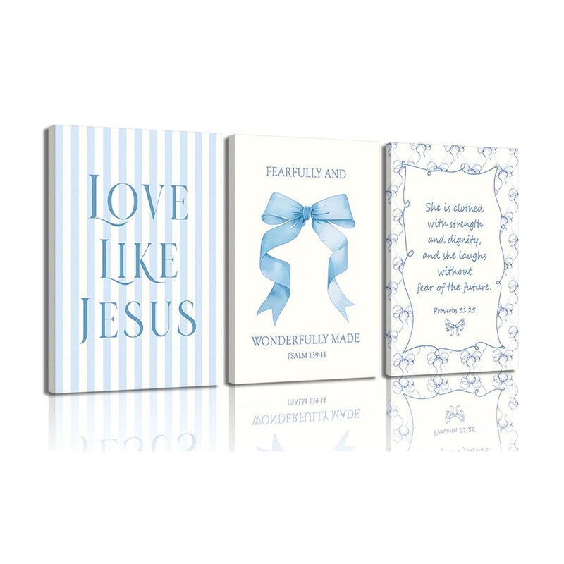 3 Piece Wrapped Canvas Print, Blue