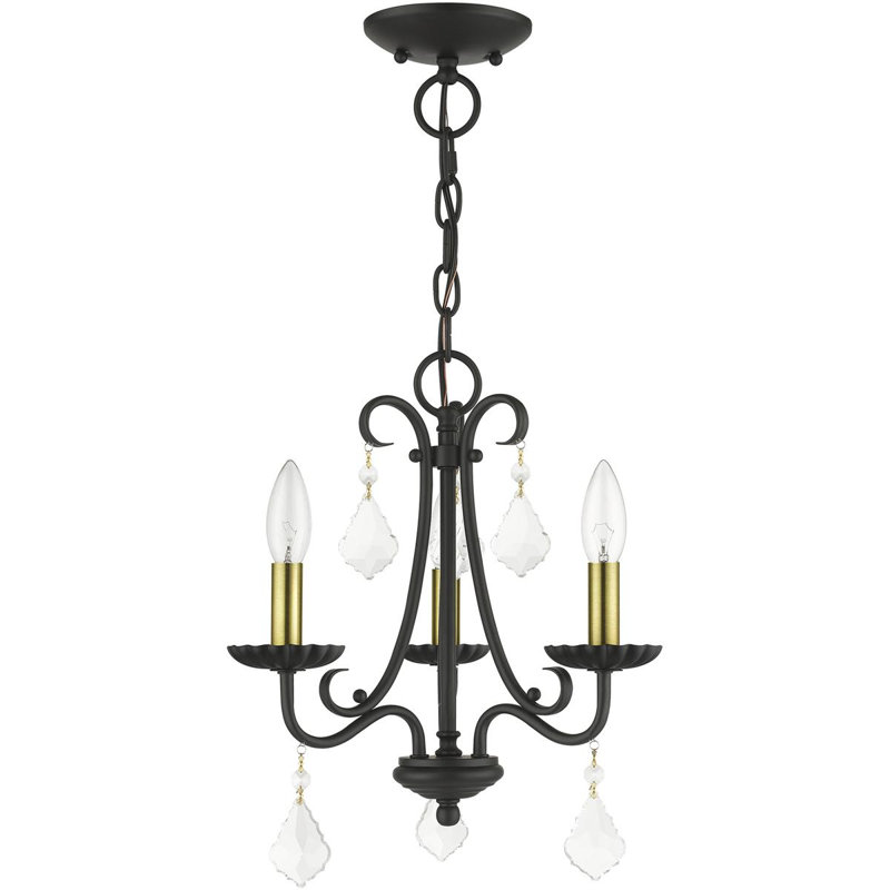 Lustre classique / traditionnel à 5 lumières de style bougie Geovonie, Noir / accents de finition laiton antique, 3