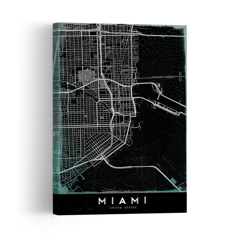 Miami City Outlines Contemporary Architecture City Wall Art Print 1 Piece Wrapped Canvas Wall Art, 152.4cm H x 101.6cm W