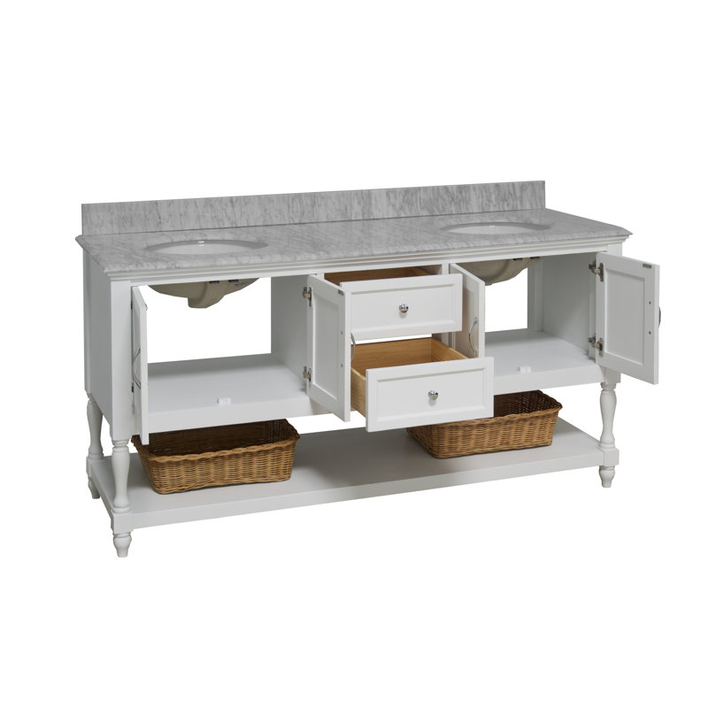 Ensemble de meuble-lavabo double 72 po Hampton, Blanc, Marbre de Carrare