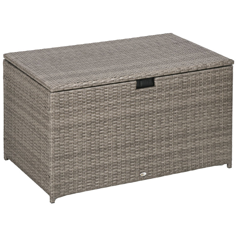 113 Gallon Rattan Deck Box, Waterproof Outdoor Storage Container for Patio Furniture, Pool Toys, and Garden Tools, Gray
