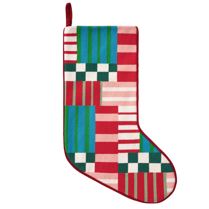 Chaussette de Noël moderne à patchwork brodé