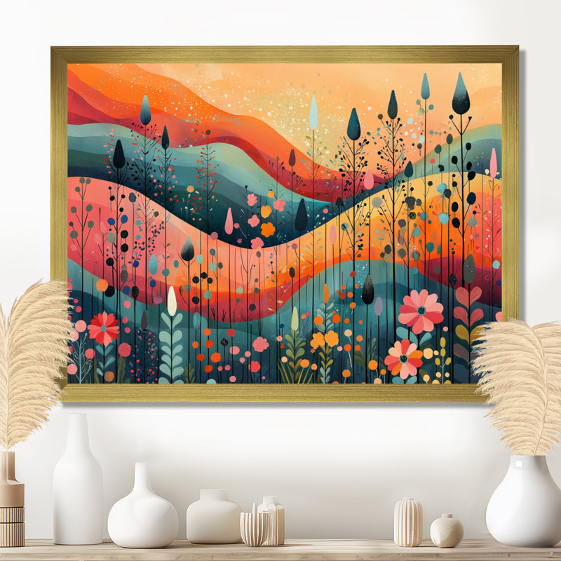 «Ilyssa Pastel Colors Of Desert Blossom Landscape III - Abstract Botanicals», art mural, H 30 po x l 40 po, Doré