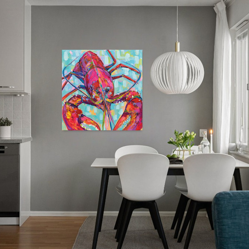 Coastal Lilly Lobster Iii avec animaux, art aqua, H 32 po x l 32 po