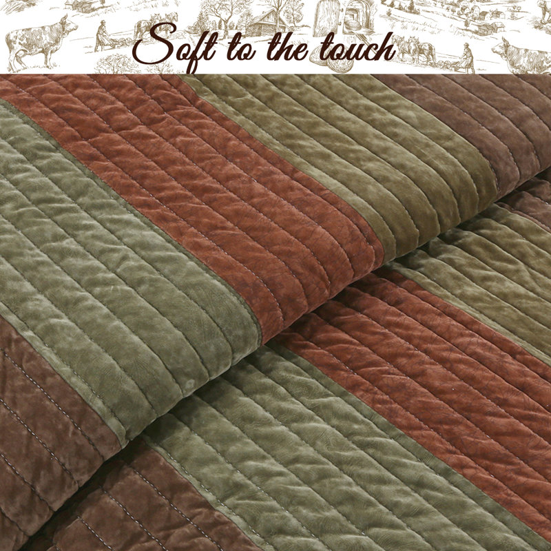 Miriam Cotton Blend Striped Quilt, King Quilt + 2 Shams 