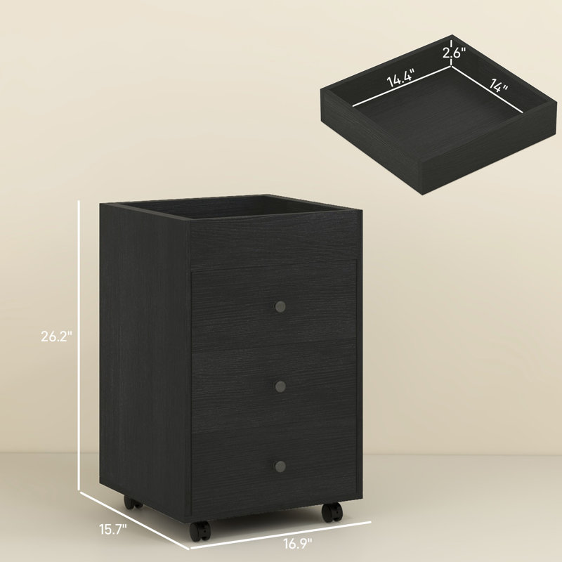 Compartiment de bureau à 3 tiroirs, noyer foncé. Plateau amovible et rangement sous le bureau. Roulettes pour faciliter le déplacement et transformer l'organisation 3 chariots, installation progressive