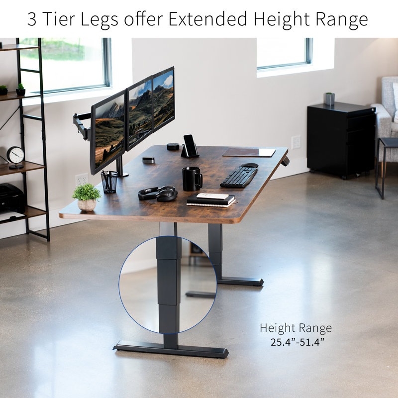 Vintage Brown Adjustable Height Electric Standing Desk with Black Frame