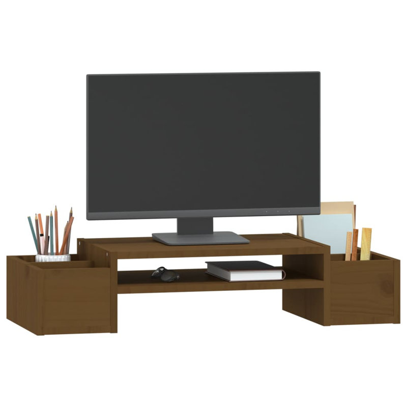Kahan Wood Monitor Stand, Honey Brown, 27.5 cm H x 70cm W x 15 cm D