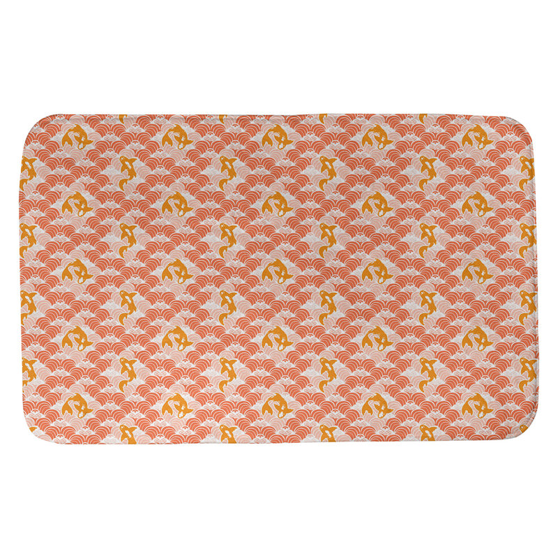Tapis pour salle de bain à poissons vagues koi Leffel, l 21 po x L 34 po, Orange