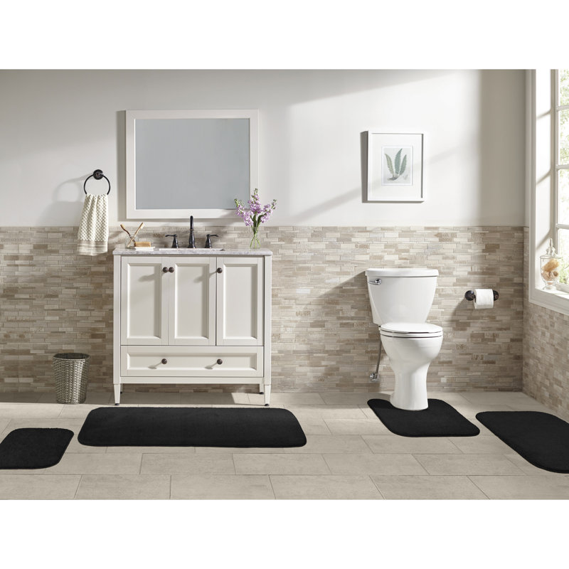 Heffingen Non-Slip Bath Rug, Black Solid
