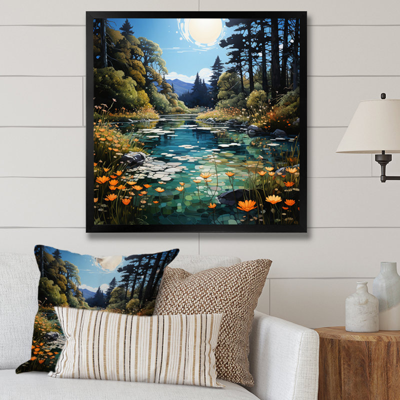 River Azure Miroirs II - impression, H 30 po x l 30 po x P 1 po, Cadre photo noir