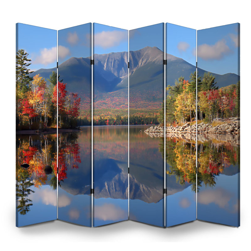 4 panneaux de paravent pliant paravent Mont Royal Katahdin reflet petit étang Maine Toile séparateur de pièce Paravent de protection autoportant Cloison d'intimité