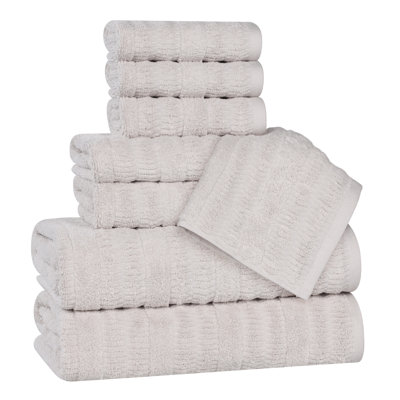 Mika Smart Twist Viscose Cotton Blend Medium Weight Solid Textured Ribbed 8 Piece Towel Set