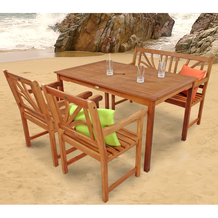 Adish 4 - Person Wood Patio Dining Set with Rectangular Table