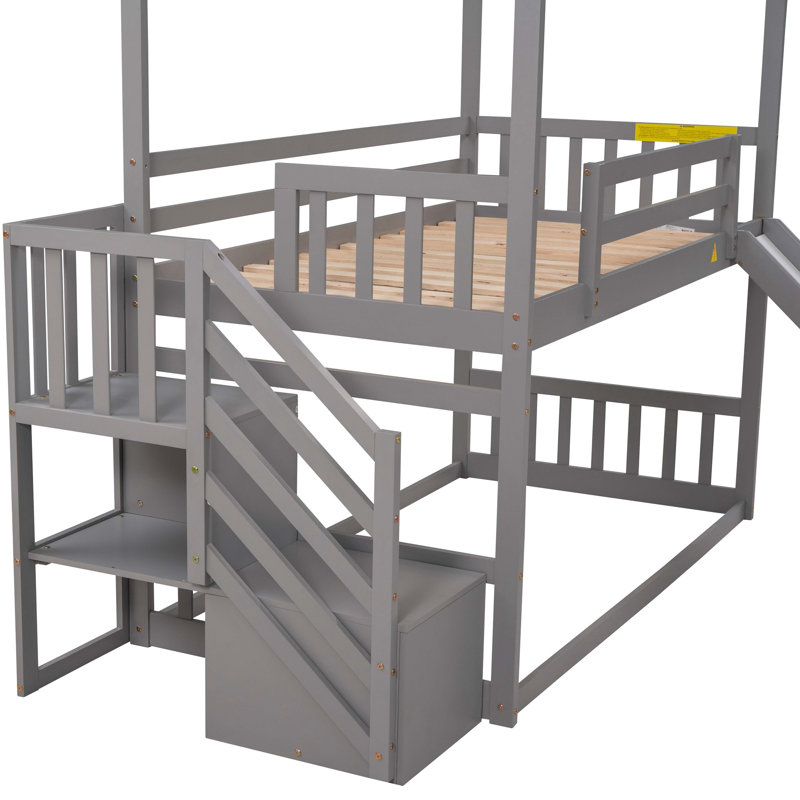 Lits avec escalier de rangement, lit simple en bois de pin, maison moderne