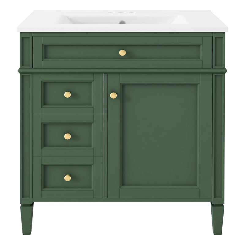 Meuble-lavabo moderne de 30 po avec lavabo, 2 tiroirs, 1 tiroir escamotable, design, fonctions de rangement variées et rangement à 3 portes en céramique multi-usages, glissières de tiroir en métal lisse,