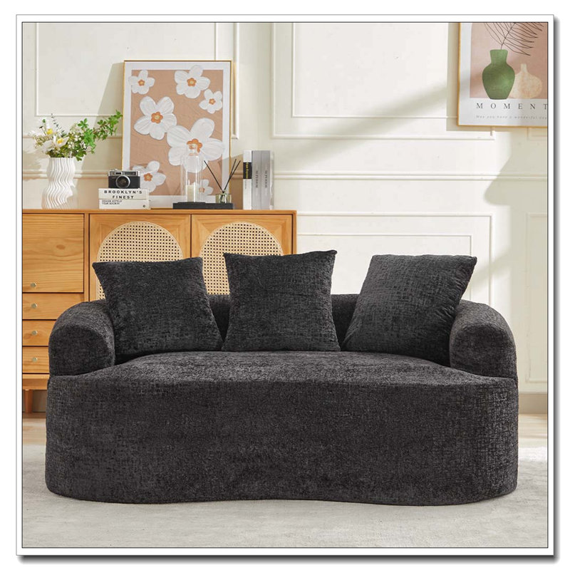 Petit canapé en chenille avec 3 coussins, Noir