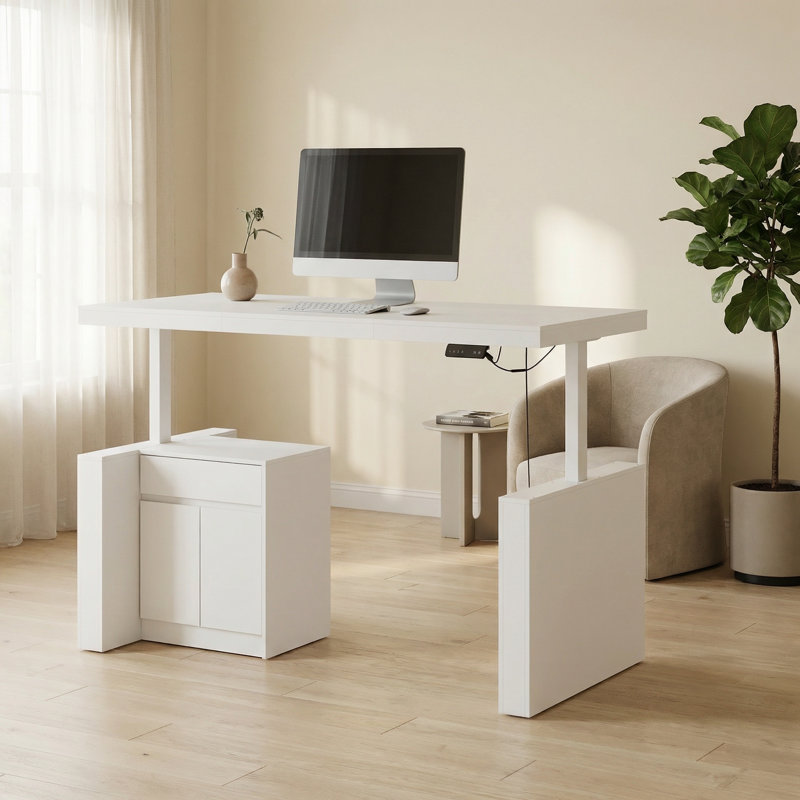 Cyril 71'' W Height Adjustable Standing Desk, White