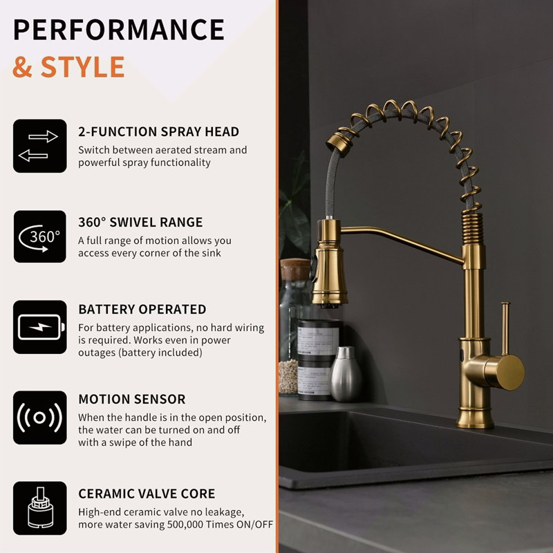 Touchless Kitchen Faucet,Hands Free Automatic Smart Kitchen Faucet, Brushed Gold