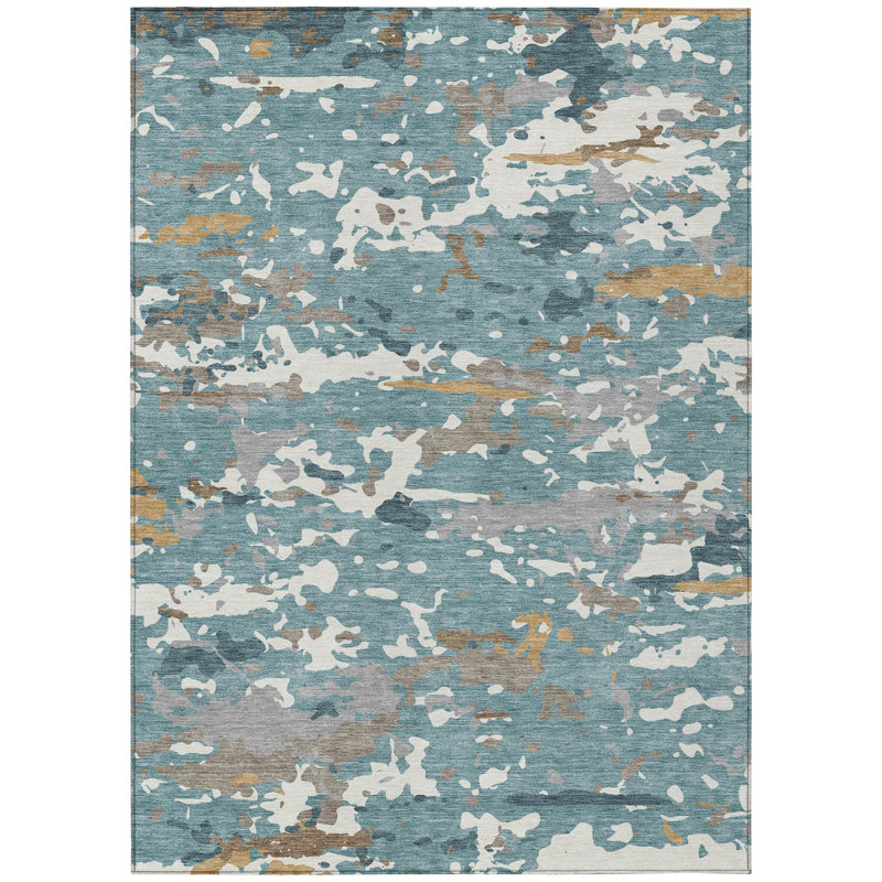 Machine Washable Indoor/Outdoor Chantille ACN2595 Abstract Rug, Teal, 9' x 12'