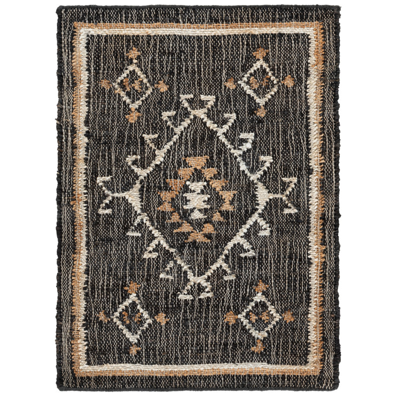 Tapis noir / ivoire en jute tissé à plat à la main Mickie Southwestern, Rectangle 2 pi x 3 pi