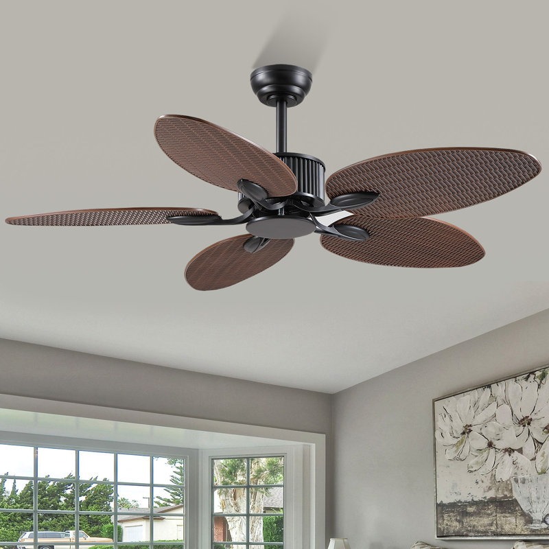 Ventilateurs de plafond d'extérieur 50 "à 5 feuilles de palmier tropicales avec télécommande et sans lumières, Marron foncé