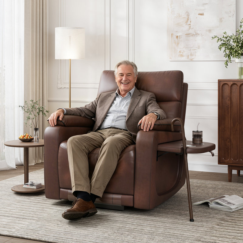 Faux Leather Power Lift Recliner Chair For Elderly, Brown