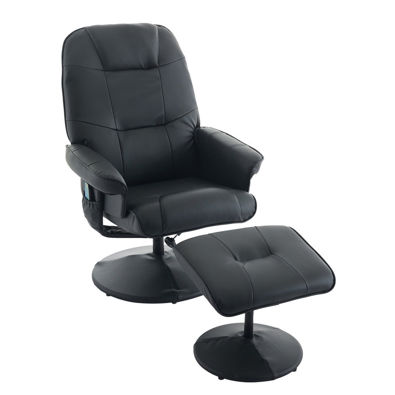  PU Leather Swivel Massage Recliner with Ottoman - 5-Point Vibration & Heated Seat - 140° Adjustable, Black