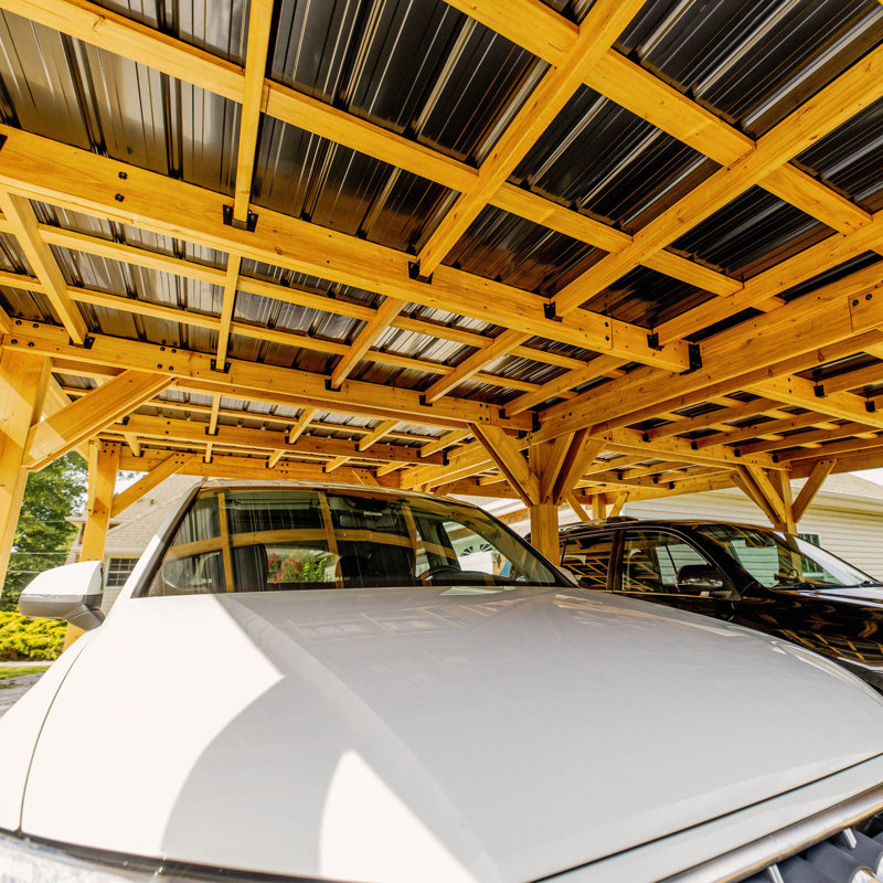 Backyard Discovery Kingsport 20' x 20' Cedar Wood Outdoor Carport with Heavy-Duty Galvanized Steel Slope Roof and PowerPort
