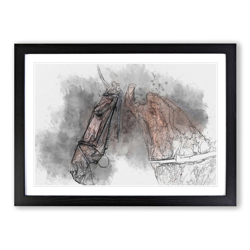Horse Portrait in Abstract - Picture Frame Graphic Art Print, 27cm H x 36cm W x 2cm D, Black Framed
