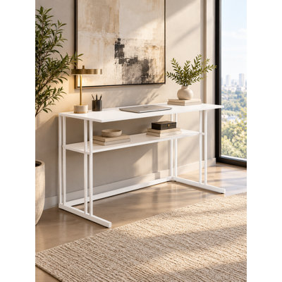 Pangea Home Weidler Miley Modern Writing Desk with Shelf – Modern All Metal Computer Desk for Home Office or Bedroom