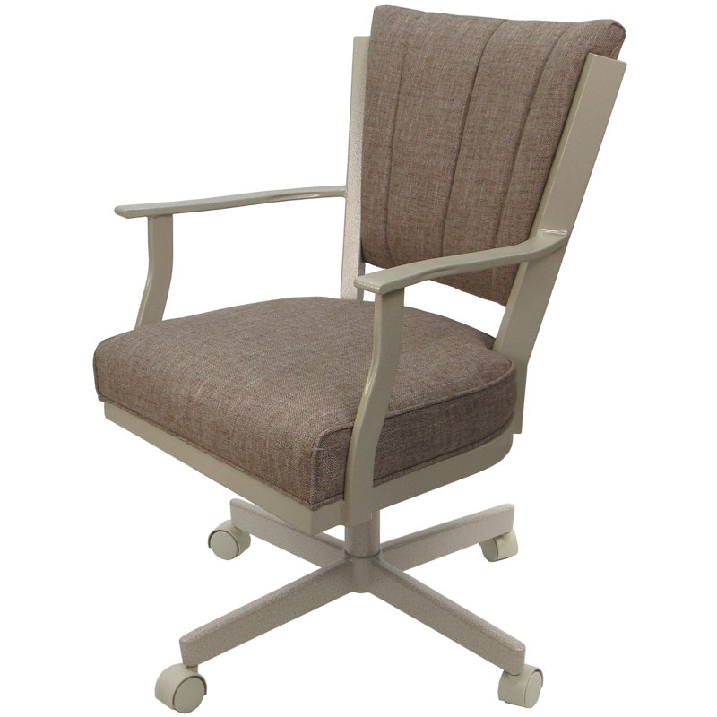 Danyael Metal Dining Caster Chair with Arms, Basin Beige, Beige