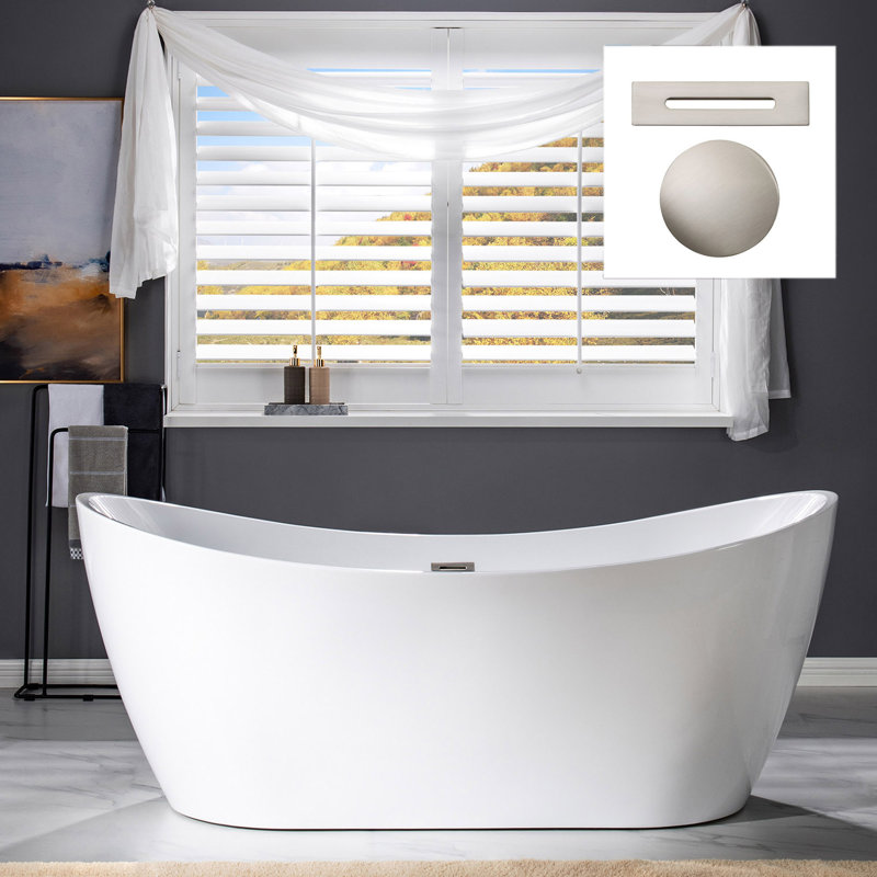Vital 71'' x 31.5'' Soaking Acrylic Bathtub, White, Brushed Nickel