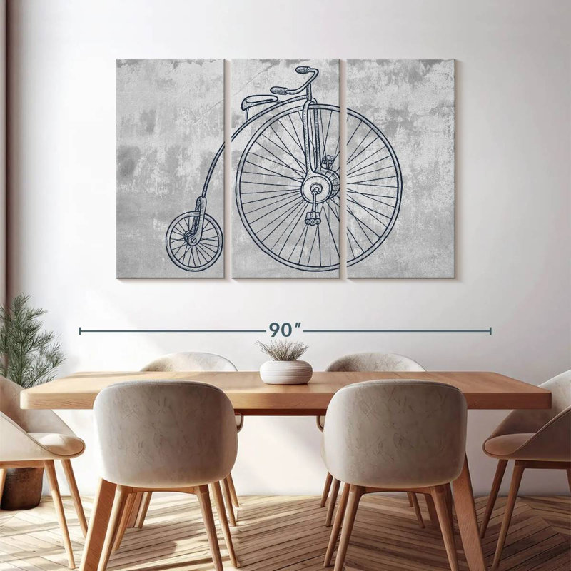 Impression rétro sur toile rétro, bicyclette rétro sur toile, 3 pièces, H 48 po x l 74 po