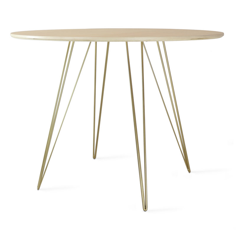 Williams Walnut Round Metal Base Dining Table, 30" H x 40" L x 40" W, Brassy Gold, Natural