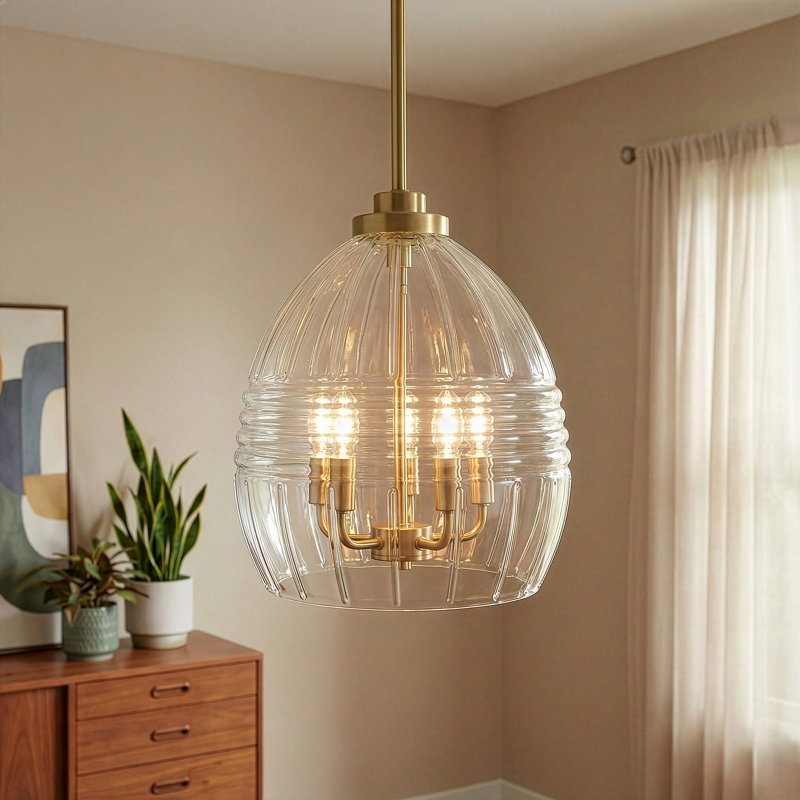 Luminaire suspendu en laiton satiné à 5 lumières Zen