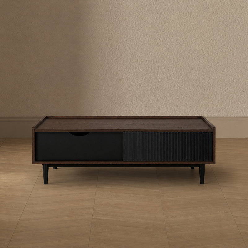 Table basse Duane Mid-Century moderne avec tiroir à extension complète et tablette de 47 po Duane, Brun foncé / noir